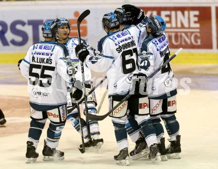 EBEL. Eishockey Bundesliga. KAC gegen EHC LIWEST Linz. Torjubel  (Linz). Klagenfurt, am 25.9.2014.
Foto: Kuess 

---
pressefotos, pressefotografie, kuess, qs, qspictures, sport, bild, bilder, bilddatenbank