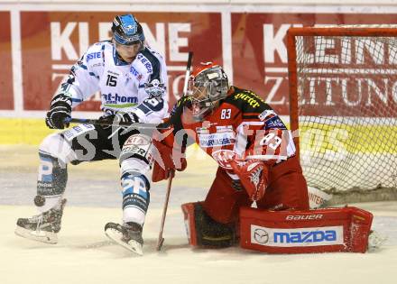 EBEL. Eishockey Bundesliga. KAC gegen EHC LIWEST Linz. Pekka Tuokkola, (KAC), Matthias Iberer  (Linz). Klagenfurt, am 25.9.2014.
Foto: Kuess 

---
pressefotos, pressefotografie, kuess, qs, qspictures, sport, bild, bilder, bilddatenbank