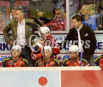 EBEL. Eishockey Bundesliga. KAC gegen EHC LIWEST Linz. Co-Trainer Gerald Ressmann, Trainer Martin Stloukal (KAC). Klagenfurt, am 25.9.2014.
Foto: Kuess 

---
pressefotos, pressefotografie, kuess, qs, qspictures, sport, bild, bilder, bilddatenbank