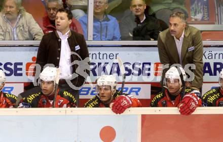 EBEL. Eishockey Bundesliga. KAC gegen EHC LIWEST Linz.  Trainer Martin Stloukal, Co-Trainer Gerald Ressmann (KAC). Klagenfurt, am 25.9.2014.
Foto: Kuess 

---
pressefotos, pressefotografie, kuess, qs, qspictures, sport, bild, bilder, bilddatenbank