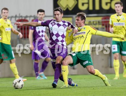 Fussball Regionalliga. SK Austria Klagenfurt gegen Voecklamarkt. Bernd Kager, (Austria Klagenfurt), Michael Eberl (Voecklamarkt). Klagenfurt, 26.9.2014.
Foto: Kuess
---
pressefotos, pressefotografie, kuess, qs, qspictures, sport, bild, bilder, bilddatenbank