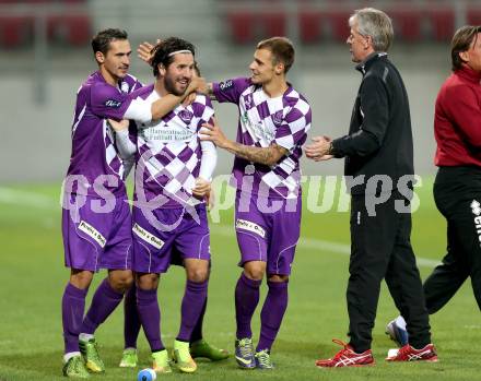 Fussball Regionalliga. SK Austria Klagenfurt gegen Voecklamarkt. Torjubel Manuel wallner, Sandro Zakany, Rajko Rep (Austria Klagenfurt). Klagenfurt, 26.9.2014.
Foto: Kuess
---
pressefotos, pressefotografie, kuess, qs, qspictures, sport, bild, bilder, bilddatenbank