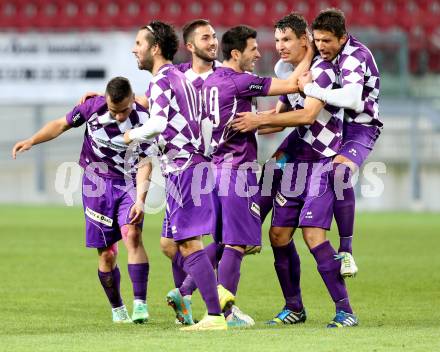 Fussball Regionalliga. SK Austria Klagenfurt gegen Voecklamarkt. Torjubel Vedran Vinko, Sandro Zakany,Ali Hamdemir, Bernd Kager, Marko Dusak (Austria Klagenfurt). Klagenfurt, 26.9.2014.
Foto: Kuess
---
pressefotos, pressefotografie, kuess, qs, qspictures, sport, bild, bilder, bilddatenbank