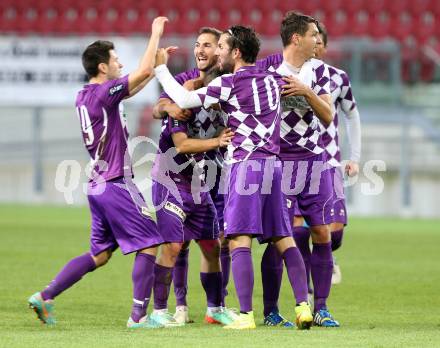 Fussball Regionalliga. SK Austria Klagenfurt gegen Voecklamarkt. Torjubel  (Austria Klagenfurt). Klagenfurt, 26.9.2014.
Foto: Kuess
---
pressefotos, pressefotografie, kuess, qs, qspictures, sport, bild, bilder, bilddatenbank