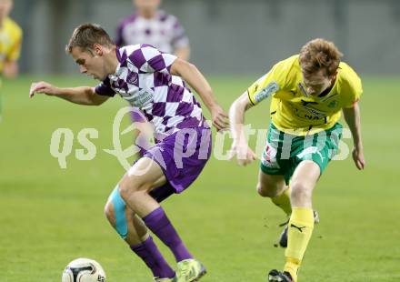 Fussball Regionalliga. SK Austria Klagenfurt gegen Voecklamarkt. Patrik Eler, (Austria Klagenfurt), Stefan Kirnbauer (Voecklamarkt). Klagenfurt, 26.9.2014.
Foto: Kuess
---
pressefotos, pressefotografie, kuess, qs, qspictures, sport, bild, bilder, bilddatenbank