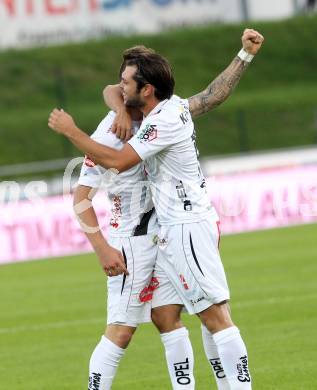 Fussball Bundesliga. RZ Pellets WAC gegen FC Admira Wacker Moedling. Torjubel Peter Zulj, Nemanja Rnic, (WAC). Klagenfurt, am 27.9.2014.
Foto: Kuess

---
pressefotos, pressefotografie, kuess, qs, qspictures, sport, bild, bilder, bilddatenbank