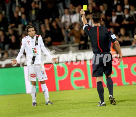 Fussball Bundesliga. RZ Pellets WAC gegen FC Admira Wacker Moedling. Gelbe Karte Jacobo Ynclan Pajares (WAC), Schiedsrichter Harkam Alexander. Klagenfurt, am 27.9.2014.
Foto: Kuess

---
pressefotos, pressefotografie, kuess, qs, qspictures, sport, bild, bilder, bilddatenbank