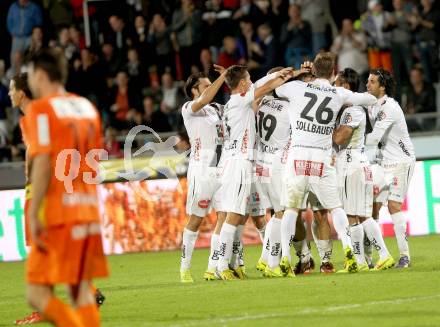 Fussball Bundesliga. RZ Pellets WAC gegen FC Admira Wacker Moedling. Torjubel (WAC). Klagenfurt, am 27.9.2014.
Foto: Kuess

---
pressefotos, pressefotografie, kuess, qs, qspictures, sport, bild, bilder, bilddatenbank