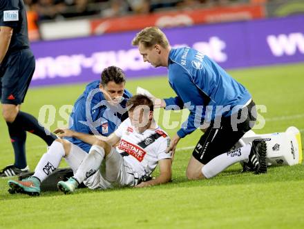 Fussball Bundesliga. RZ Pellets WAC gegen FC Admira Wacker Moedling. Manuel Kerhe verletzt (WAC). Klagenfurt, am 27.9.2014.
Foto: Kuess

---
pressefotos, pressefotografie, kuess, qs, qspictures, sport, bild, bilder, bilddatenbank