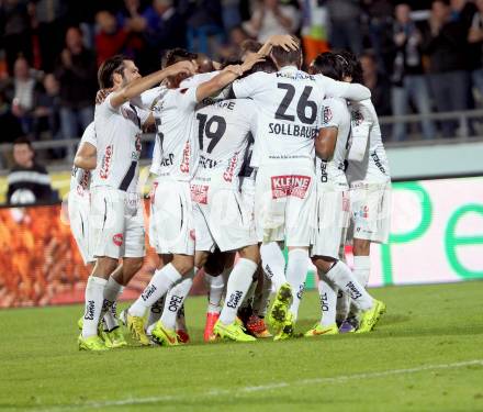 Fussball Bundesliga. RZ Pellets WAC gegen FC Admira Wacker Moedling. Torjubel  (WAC). Klagenfurt, am 27.9.2014.
Foto: Kuess

---
pressefotos, pressefotografie, kuess, qs, qspictures, sport, bild, bilder, bilddatenbank