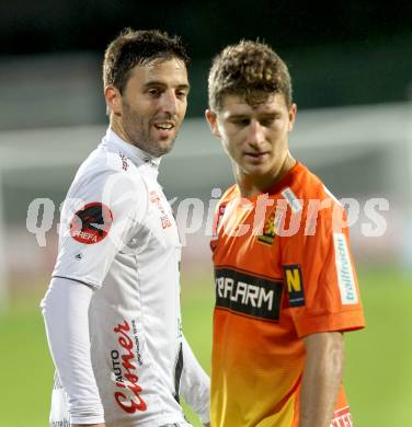 Fussball Bundesliga. RZ Pellets WAC gegen FC Admira Wacker Moedling. Joachim Standfest,  (WAC), Stephan Auer (Admira). Klagenfurt, am 27.9.2014.
Foto: Kuess

---
pressefotos, pressefotografie, kuess, qs, qspictures, sport, bild, bilder, bilddatenbank