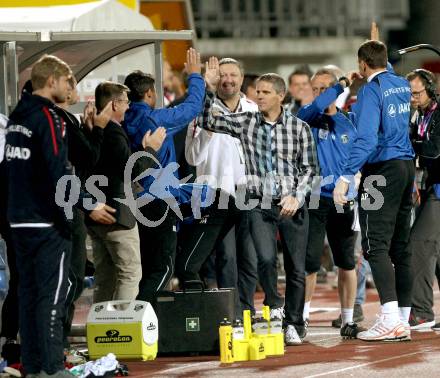 Fussball Bundesliga. RZ Pellets WAC gegen FC Admira Wacker Moedling. Jubel Dietmar Didi Kuehbauer (WAC). Klagenfurt, am 27.9.2014.
Foto: Kuess

---
pressefotos, pressefotografie, kuess, qs, qspictures, sport, bild, bilder, bilddatenbank