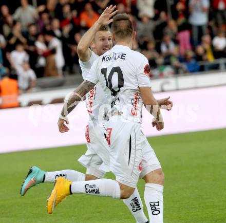 Fussball Bundesliga. RZ Pellets WAC gegen FC Admira Wacker Moedling. Torjubel Peter Zulj, Manuel Kerhe, (WAC). Klagenfurt, am 27.9.2014.
Foto: Kuess

---
pressefotos, pressefotografie, kuess, qs, qspictures, sport, bild, bilder, bilddatenbank