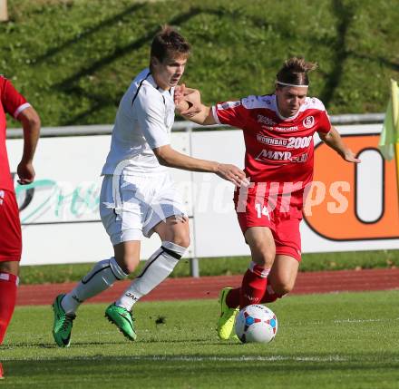 Fussball Regionalliga. RZ Pelets WAC Amateure gegen Vorwaerts Steyr.  Miha Robic, (WAC), Thomas Krammer  (Steyr). Wolfsberg, am 28.9.2014.
Foto: Kuess
---
pressefotos, pressefotografie, kuess, qs, qspictures, sport, bild, bilder, bilddatenbank