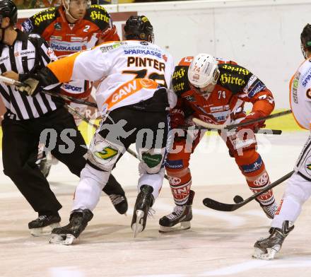 EBEL. Eishockey Bundesliga. KAC gegen Moser Medical Graz 99ers.  Jamie Lundmark, (KAC), Philipp Pinter  (Graz). Klagenfurt, am 28.9.2014.
Foto: Kuess 

---
pressefotos, pressefotografie, kuess, qs, qspictures, sport, bild, bilder, bilddatenbank