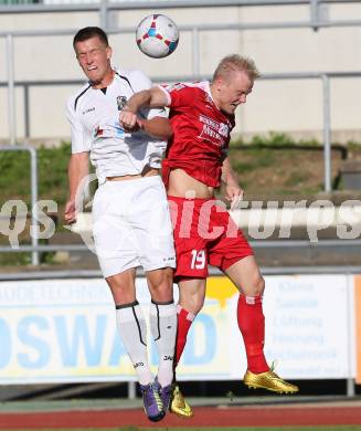 Fussball Regionalliga. RZ Pelets WAC Amateure gegen Vorwaerts Steyr.  Daniel drescher,  (WAC), David Peham (Steyr). Wolfsberg, am 28.9.2014.
Foto: Kuess
---
pressefotos, pressefotografie, kuess, qs, qspictures, sport, bild, bilder, bilddatenbank