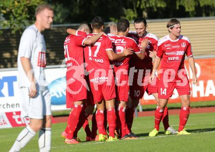 Fussball Regionalliga. RZ Pelets WAC Amateure gegen Vorwaerts Steyr.  Torjubel (Steyr). Wolfsberg, am 28.9.2014.
Foto: Kuess
---
pressefotos, pressefotografie, kuess, qs, qspictures, sport, bild, bilder, bilddatenbank