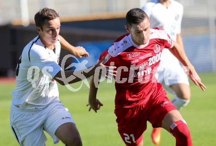 Fussball Regionalliga. RZ Pelets WAC Amateure gegen Vorwaerts Steyr. Michael Berger (WAC), Husein Balic (Steyr). Wolfsberg, am 28.9.2014.
Foto: Kuess
---
pressefotos, pressefotografie, kuess, qs, qspictures, sport, bild, bilder, bilddatenbank