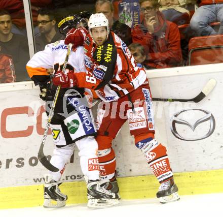 EBEL. Eishockey Bundesliga. KAC gegen Moser Medical Graz 99ers. Jakub Koreis,  (KAC), Roberts Jekimovs (Graz). Klagenfurt, am 28.9.2014.
Foto: Kuess 

---
pressefotos, pressefotografie, kuess, qs, qspictures, sport, bild, bilder, bilddatenbank