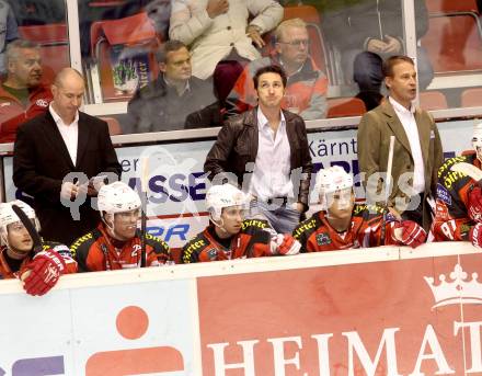 EBEL. Eishockey Bundesliga. KAC gegen Moser Medical Graz 99ers. Alexander Mellitzer, Ryan Foster, Jarmo Myllys (KAC). Klagenfurt, am 28.9.2014.
Foto: Kuess 

---
pressefotos, pressefotografie, kuess, qs, qspictures, sport, bild, bilder, bilddatenbank