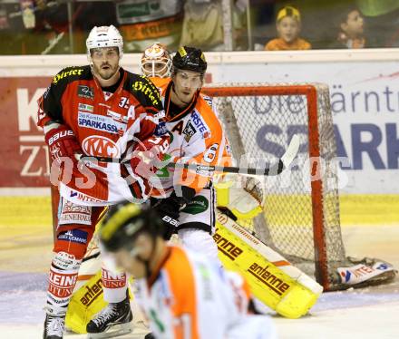 EBEL. Eishockey Bundesliga. KAC gegen Moser Medical Graz 99ers. Jean Francois Jaques (KAC), LASSEN Stefan (Graz). Klagenfurt, am 28.9.2014.
Foto: Kuess 

---
pressefotos, pressefotografie, kuess, qs, qspictures, sport, bild, bilder, bilddatenbank