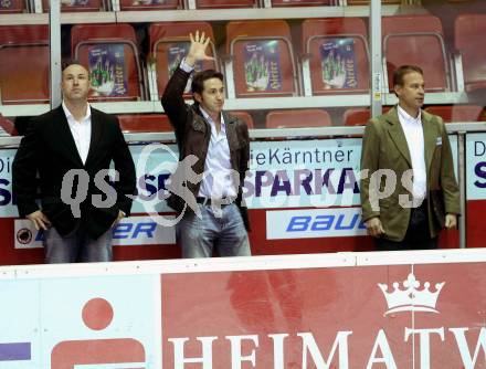 EBEL. Eishockey Bundesliga. KAC gegen Moser Medical Graz 99ers. Alexander Mellitzer, Ryan Foster, Jarmo Myllys (KAC). Klagenfurt, am 28.9.2014.
Foto: Kuess 

---
pressefotos, pressefotografie, kuess, qs, qspictures, sport, bild, bilder, bilddatenbank