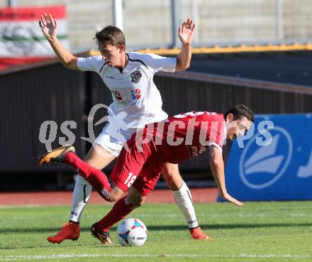 Fussball Regionalliga. RZ Pelets WAC Amateure gegen Vorwaerts Steyr.  Michael Otti, (WAC), DRagan Dimic  (Steyr). Wolfsberg, am 28.9.2014.
Foto: Kuess
---
pressefotos, pressefotografie, kuess, qs, qspictures, sport, bild, bilder, bilddatenbank