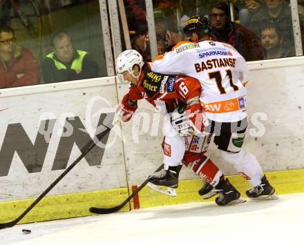 EBEL. Eishockey Bundesliga. KAC gegen Moser Medical Graz 99ers.  Patrick Harand, (KAC), Anders Bastiansen (Graz). Klagenfurt, am 28.9.2014.
Foto: Kuess 

---
pressefotos, pressefotografie, kuess, qs, qspictures, sport, bild, bilder, bilddatenbank