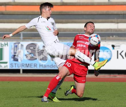 Fussball Regionalliga. RZ Pelets WAC Amateure gegen Vorwaerts Steyr.  Sandro Widni,  (WAC), Rade Djokic (Steyr). Wolfsberg, am 28.9.2014.
Foto: Kuess
---
pressefotos, pressefotografie, kuess, qs, qspictures, sport, bild, bilder, bilddatenbank