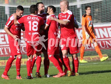 Fussball Regionalliga. RZ Pelets WAC Amateure gegen Vorwaerts Steyr.  Torjubel   (Steyr). Wolfsberg, am 28.9.2014.
Foto: Kuess
---
pressefotos, pressefotografie, kuess, qs, qspictures, sport, bild, bilder, bilddatenbank