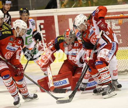 EBEL. Eishockey Bundesliga. KAC gegen Moser Medical Graz 99ers. Kirk Furey, Pekka Tuokkola, Jakub Koreis (KAC). Klagenfurt, am 28.9.2014.
Foto: Kuess 

---
pressefotos, pressefotografie, kuess, qs, qspictures, sport, bild, bilder, bilddatenbank