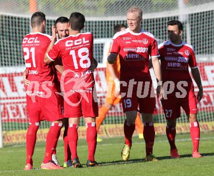 Fussball Regionalliga. RZ Pelets WAC Amateure gegen Vorwaerts Steyr.  Torjubel  (Steyr). Wolfsberg, am 28.9.2014.
Foto: Kuess
---
pressefotos, pressefotografie, kuess, qs, qspictures, sport, bild, bilder, bilddatenbank