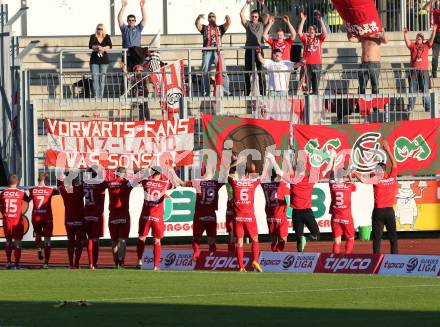 Fussball Regionalliga. RZ Pelets WAC Amateure gegen Vorwaerts Steyr.  Jubel Steyr. Wolfsberg, am 28.9.2014.
Foto: Kuess
---
pressefotos, pressefotografie, kuess, qs, qspictures, sport, bild, bilder, bilddatenbank