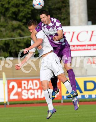 Fussball Regionalliga. RZ Pellets WAC Amateure gegen SK Austria Klagenfurt. Daniel Drescher,  (WAC), Bernd Kager (Austria Klagenfurt). Wolfsberg, am 5.10.2014.
Foto: Kuess
---
pressefotos, pressefotografie, kuess, qs, qspictures, sport, bild, bilder, bilddatenbank