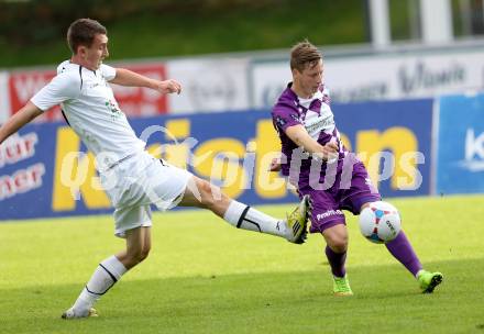 Fussball Regionalliga. RZ Pellets WAC Amateure gegen SK Austria Klagenfurt. Alexander Hofer, (WAC), Fabian Miesenboeck  (Austria Klagenfurt). Wolfsberg, am 5.10.2014.
Foto: Kuess
---
pressefotos, pressefotografie, kuess, qs, qspictures, sport, bild, bilder, bilddatenbank