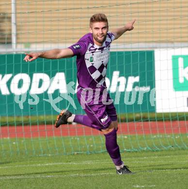 Fussball Regionalliga. RZ Pellets WAC Amateure gegen SK Austria Klagenfurt. Torjubel Armend Spreco (Austria Klagenfurt). Wolfsberg, am 5.10.2014.
Foto: Kuess
---
pressefotos, pressefotografie, kuess, qs, qspictures, sport, bild, bilder, bilddatenbank