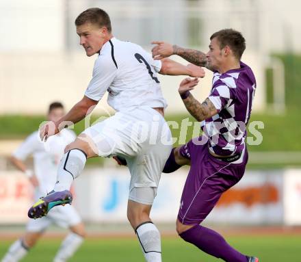 Fussball Regionalliga. RZ Pellets WAC Amateure gegen SK Austria Klagenfurt. Daniel Drescher, (WAC), Rajko Rep  (Austria Klagenfurt). Wolfsberg, am 5.10.2014.
Foto: Kuess
---
pressefotos, pressefotografie, kuess, qs, qspictures, sport, bild, bilder, bilddatenbank