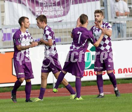 Fussball Regionalliga. RZ Pellets WAC Amateure gegen SK Austria Klagenfurt. Torjubel  (Austria Klagenfurt). Wolfsberg, am 5.10.2014.
Foto: Kuess
---
pressefotos, pressefotografie, kuess, qs, qspictures, sport, bild, bilder, bilddatenbank