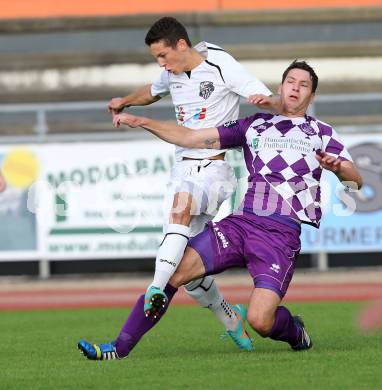 Fussball Regionalliga. RZ Pellets WAC Amateure gegen SK Austria Klagenfurt. Bastian Rupp, (WAC), Bernd Kager  (Austria Klagenfurt). Wolfsberg, am 5.10.2014.
Foto: Kuess
---
pressefotos, pressefotografie, kuess, qs, qspictures, sport, bild, bilder, bilddatenbank