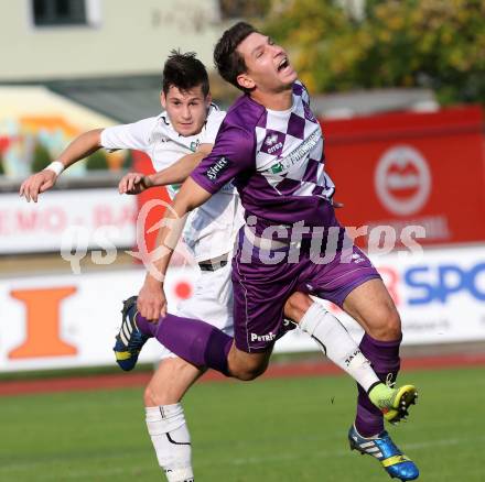 Fussball Regionalliga. RZ Pellets WAC Amateure gegen SK Austria Klagenfurt. Sandro Widni, (WAC), Bernd Kager (Austria Klagenfurt). Wolfsberg, am 5.10.2014.
Foto: Kuess
---
pressefotos, pressefotografie, kuess, qs, qspictures, sport, bild, bilder, bilddatenbank