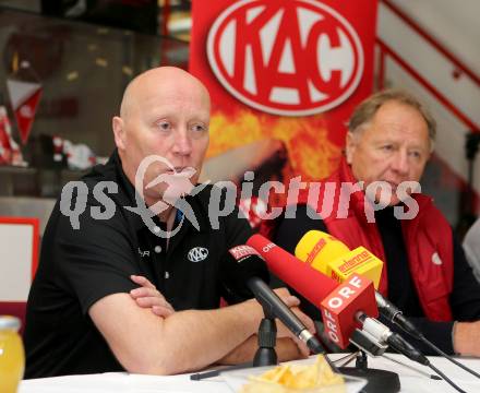 EBEL. Eishockey Bundesliga. Pressekonferenz KAC. Trainer Doug Mason, Willibald Schasche. Klagenfurt, am 7.10.2014.
Foto: Kuess
---
pressefotos, pressefotografie, kuess, qs, qspictures, sport, bild, bilder, bilddatenbank