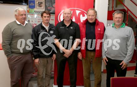 EBEL. Eishockey Bundesliga. Pressekonferenz KAC. Hellmuth Reichel, Oliver Pilloni, Trainer Doug Mason, Willibald Schasche, Johannes Schwaiger. Klagenfurt, am 7.10.2014.
Foto: Kuess
---
pressefotos, pressefotografie, kuess, qs, qspictures, sport, bild, bilder, bilddatenbank