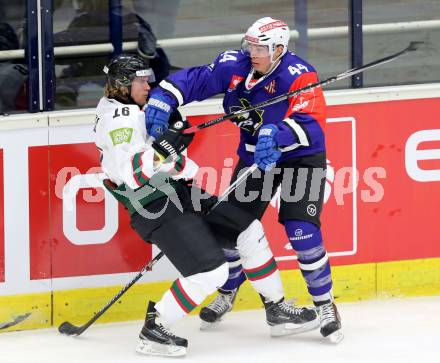 Eishockey. Champions Hockey League VSV gegen Froelunda Gothenburg. Geoff Waugh #44, (VSV), Anton Axelsson #16  (Froelunda Gothenburg). Villach, 7.10.2014.
Foto: Kuess 
---
pressefotos, pressefotografie, kuess, qs, qspictures, sport, bild, bilder, bilddatenbank