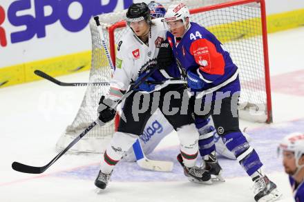 Eishockey. Champions Hockey League VSV gegen Froelunda Gothenburg. Geoff Waugh #44, (VSV), Max Gortz #9  (Froelunda Gothenburg). Villach, 7.10.2014.
Foto: Kuess 
---
pressefotos, pressefotografie, kuess, qs, qspictures, sport, bild, bilder, bilddatenbank