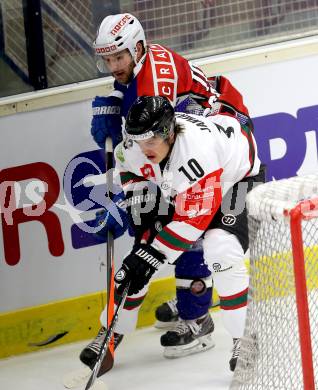 Eishockey. Champions Hockey League VSV gegen Froelunda Gothenburg. Francois Fortier #15,  (VSV), Mattias Janmark #10 (Froelunda Gothenburg). Villach, 7.10.2014.
Foto: Kuess 
---
pressefotos, pressefotografie, kuess, qs, qspictures, sport, bild, bilder, bilddatenbank