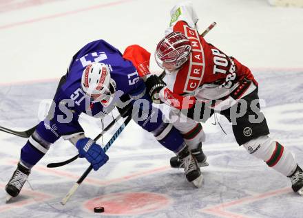 Eishockey. Champions Hockey League VSV gegen Froelunda Gothenburg. Eric Hunter #51, (VSV), Mathis Olimb #41  (Froelunda Gothenburg). Villach, 7.10.2014.
Foto: Kuess 
---
pressefotos, pressefotografie, kuess, qs, qspictures, sport, bild, bilder, bilddatenbank