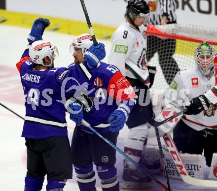 Eishockey. Champions Hockey League VSV gegen Froelunda Gothenburg. Torjubel John Lammers #13, Eric Hunter #51 (VSV). Villach, 7.10.2014.
Foto: Kuess 
---
pressefotos, pressefotografie, kuess, qs, qspictures, sport, bild, bilder, bilddatenbank