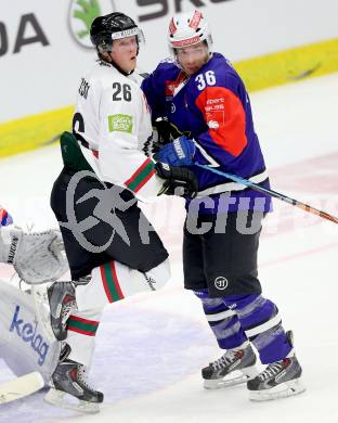 Eishockey. Champions Hockey League VSV gegen Froelunda Gothenburg. Marco Pewal #36, (VSV), Erik Karlsson #26  (Froelunda Gothenburg). Villach, 7.10.2014.
Foto: Kuess 
---
pressefotos, pressefotografie, kuess, qs, qspictures, sport, bild, bilder, bilddatenbank