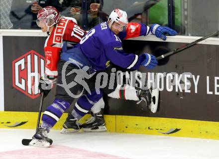 Eishockey. Champions Hockey League VSV gegen Froelunda Gothenburg. Stefan Bacher #19, (VSV), Mathis Olimb #41 (Froelunda Gothenburg). Villach, 7.10.2014.
Foto: Kuess 
---
pressefotos, pressefotografie, kuess, qs, qspictures, sport, bild, bilder, bilddatenbank