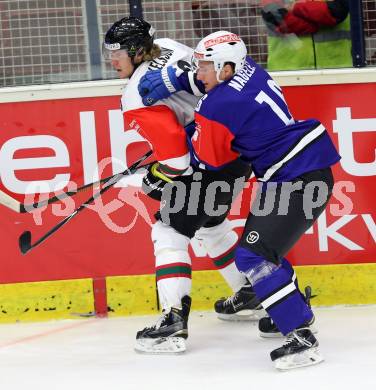 Eishockey. Champions Hockey League VSV gegen Froelunda Gothenburg. Daniel Nageler #16, (VSV), Anton Axelsson #16  (Froelunda Gothenburg). Villach, 7.10.2014.
Foto: Kuess 
---
pressefotos, pressefotografie, kuess, qs, qspictures, sport, bild, bilder, bilddatenbank